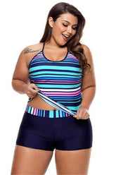 Blue-Stripe-Plus-Size-Shorts-Two-Piece-Tankini-Set